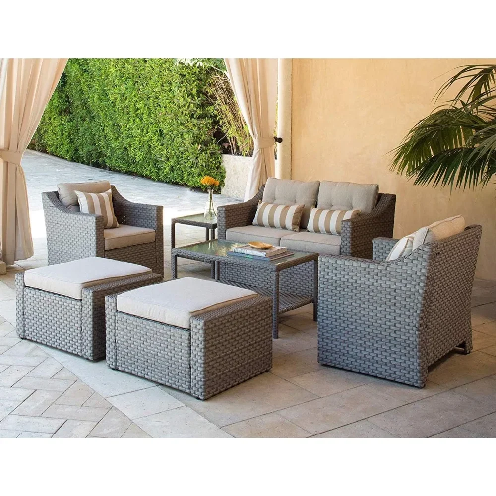 Patio Furniture Set Outdoor Conversation Set All Weather Wicker Furniture 4 Pieces Sectional Sofa Set with Tempered Glass Coffee
Patio Furniture Set Outdoor Conversation Set All Weather Wicker Furniture 4 Pieces Sectional Sofa Set with Tempered Glass Coffee
