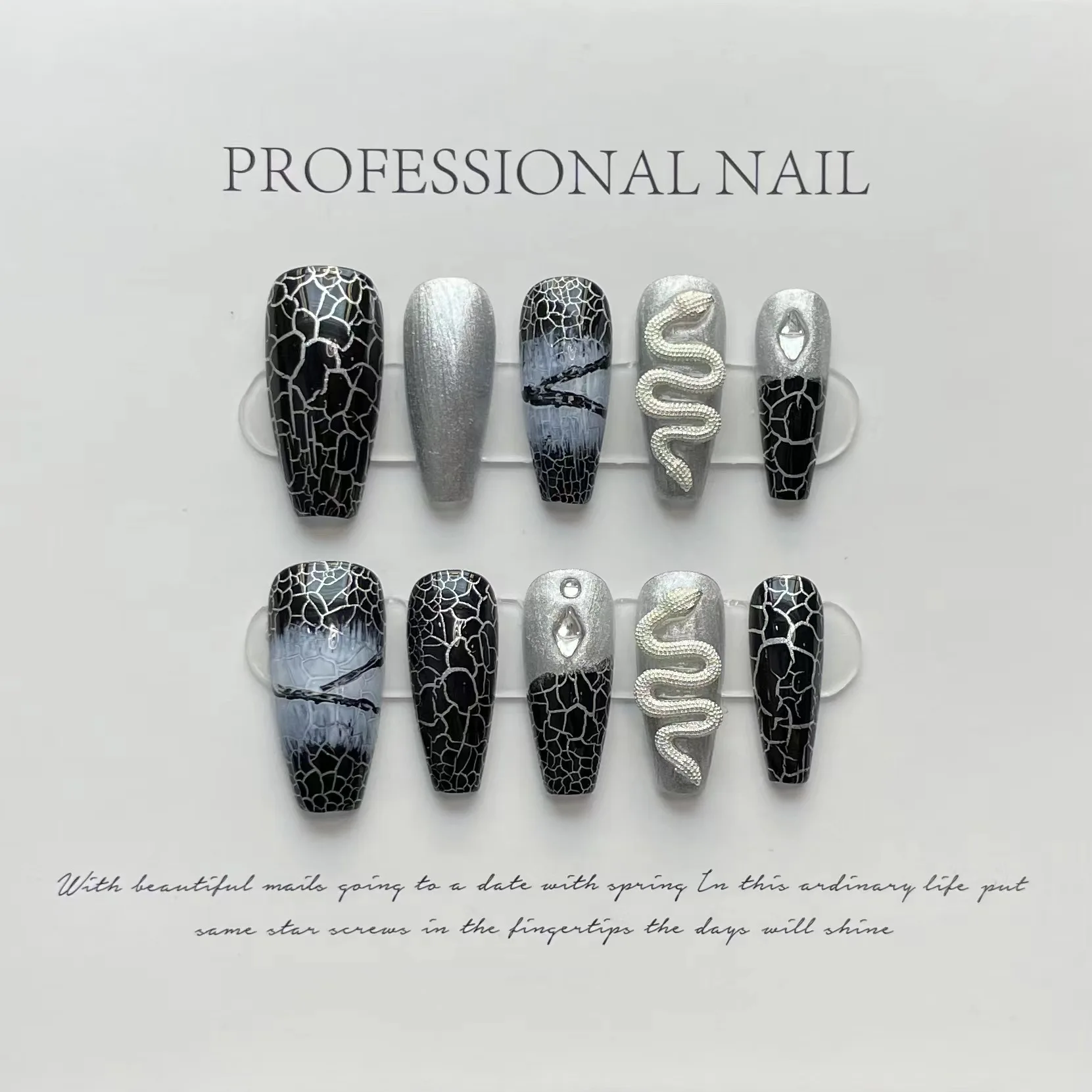 10 pcs Luxury Handmade Press on Nails Middle Trapezoid White Snake Design False Nails with 4-PIECE Tool Adhesive Nail Glue Tabs
10 pcs Luxury Handmade Press on Nails Middle Trapezoid White Snake Design False Nails with 4-PIECE Tool Adhesive Nail Glue Tabs