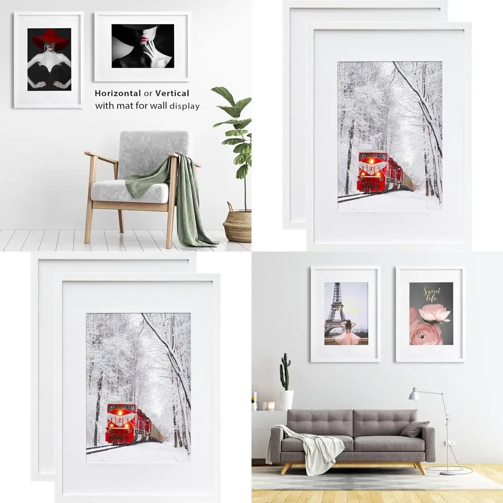 Pair of A2 Matted Picture Frames for A3 Art - Solid Wood with Acrylic, Wall-Mountable, White, 16.5 x 23.4
Pair of A2 Matted Picture Frames for A3 Art - Solid Wood with Acrylic, Wall-Mountable, White, 16.5 x 23.4