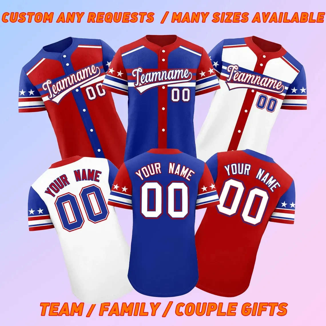 Personalized Patriotic Baseball Jersey Custom Team Name Name Number Red White Baseball Shirts Bulk Order Dropshipping Wholesale
Personalized Patriotic Baseball Jersey Custom Team Name Name Number Red White Baseball Shirts Bulk Order Dropshipping Wholesale