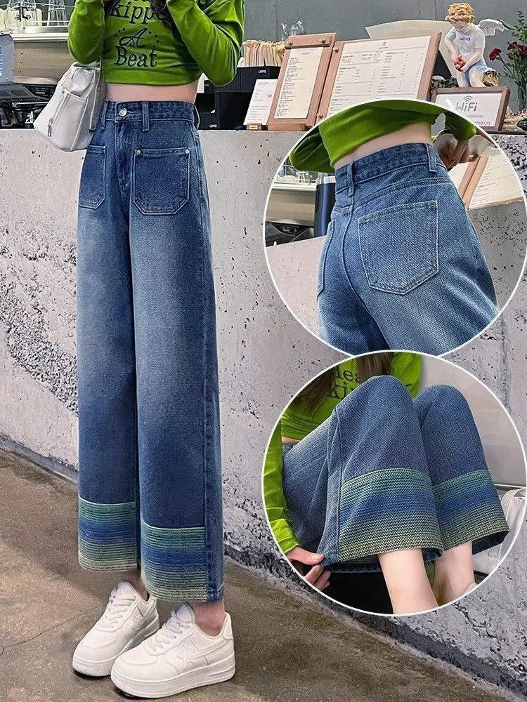 Retro Leg Splicing Color Stripe Design Ankle-length Jeans Women's Spring Autumn New Style Loose Wide Leg Blue Denim Pants
Retro Leg Splicing Color Stripe Design Ankle-length Jeans Women's Spring Autumn New Style Loose Wide Leg Blue Denim Pants