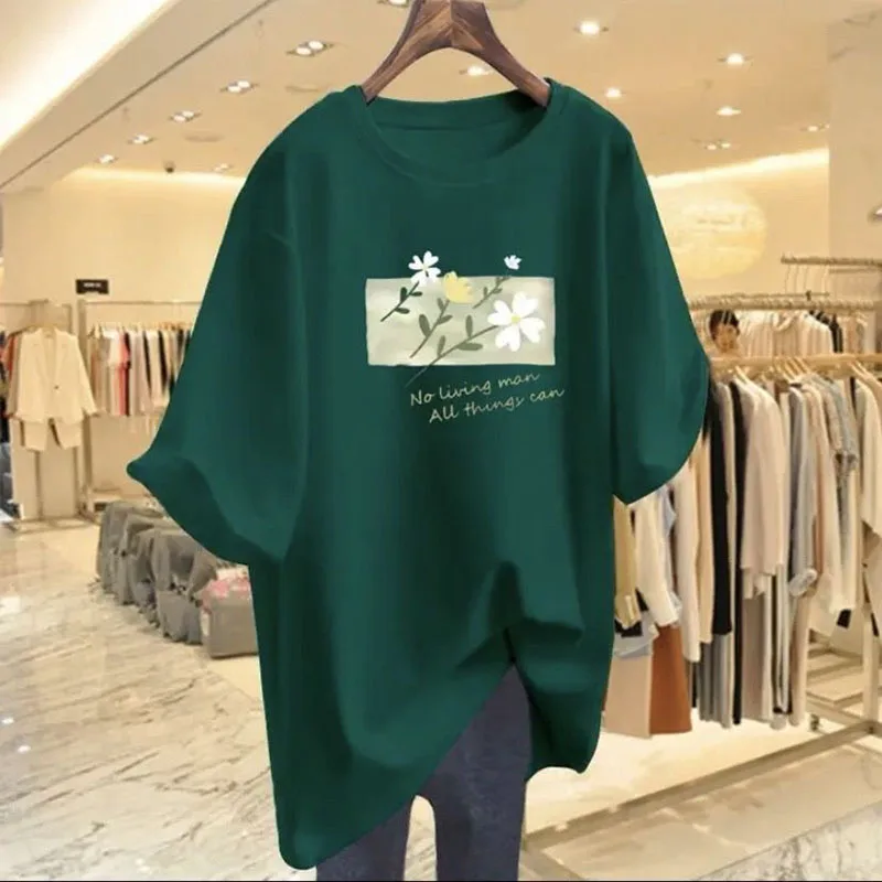 Women Pure Cotton Floral Printing Basic T-shirts Summer Fashion Casual O-neck Short Sleeve Top Tee Loose Chic Pullover 45-105Kg
Women Pure Cotton Floral Printing Basic T-shirts Summer Fashion Casual O-neck Short Sleeve Top Tee Loose Chic Pullover 45-105Kg