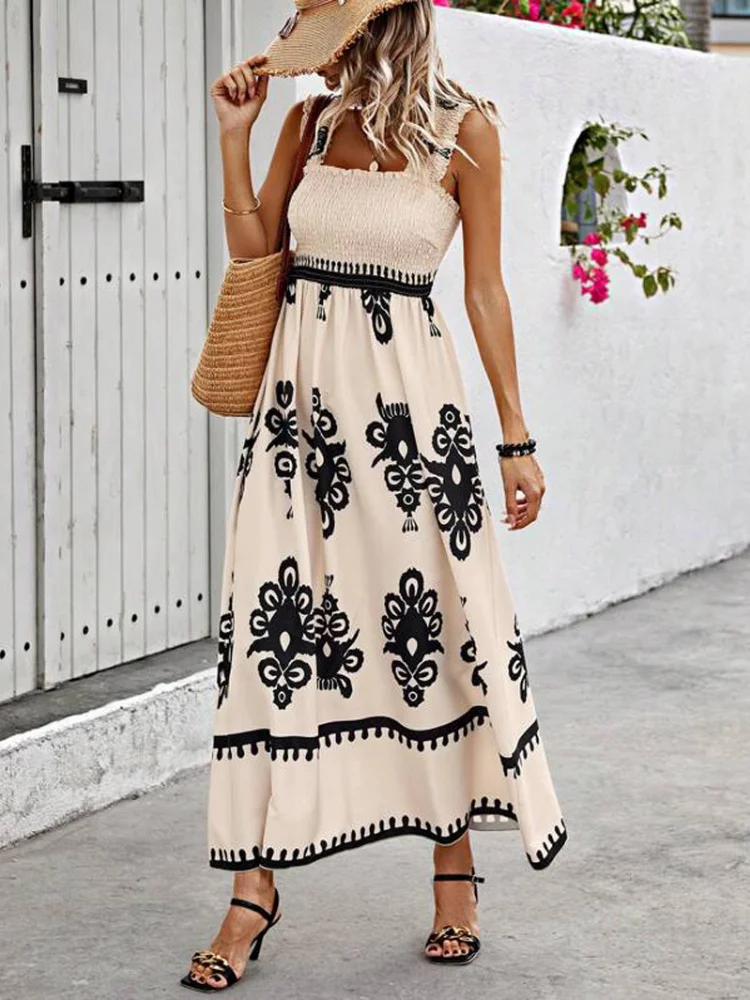 Women Summer Bodycon Dress Straps Printed High Waist Sexy Backless Beach Dress Holiday New Robes A-Line Maxi Dresses for Women
Women Summer Bodycon Dress Straps Printed High Waist Sexy Backless Beach Dress Holiday New Robes A-Line Maxi Dresses for Women