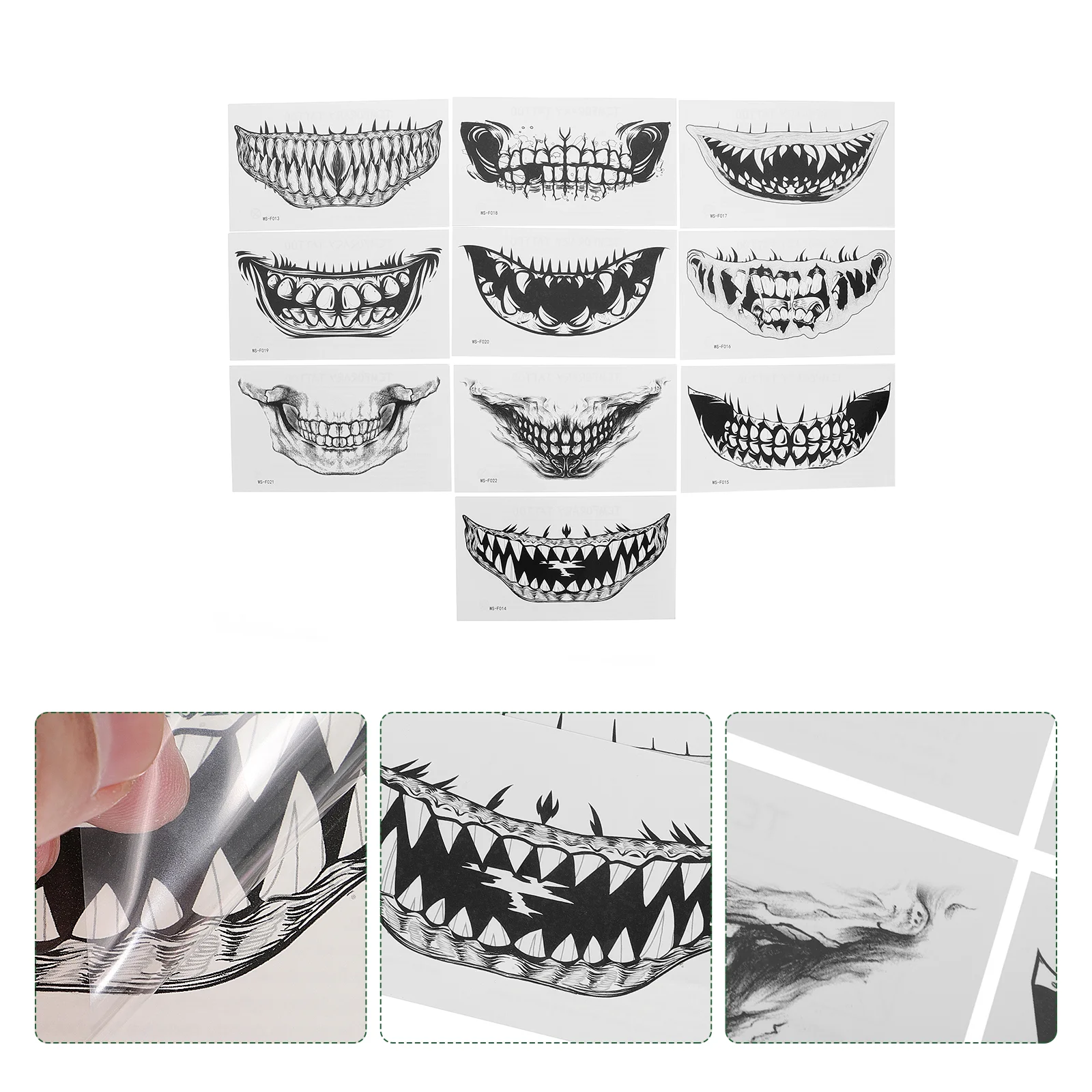 10 Sheets Halloween Tattoo Stickers Face Tattoos Temporary Accessory Teeth Water Proof Mouth Pvc Scary Decals Creepy
10 Sheets Halloween Tattoo Stickers Face Tattoos Temporary Accessory Teeth Water Proof Mouth Pvc Scary Decals Creepy