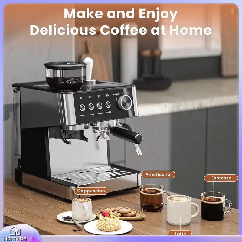 20 Bar Espresso Machine with Built-in Grinder and Milk Frother Steam Wand for Latte Cappuccino Americano Coffee Maker Home
20 Bar Espresso Machine with Built-in Grinder and Milk Frother Steam Wand for Latte Cappuccino Americano Coffee Maker Home