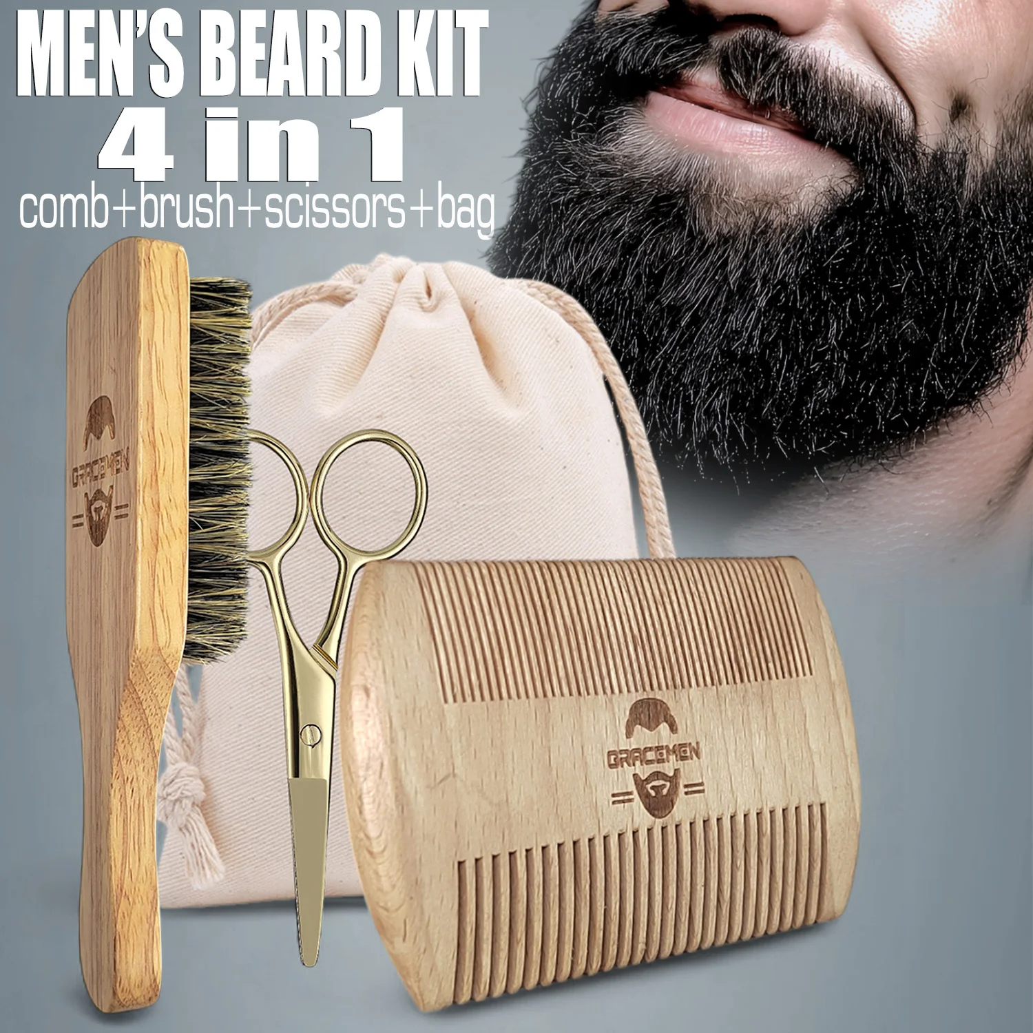 Gracemen 4 in 1 Wood Beard Kit - Boar Bristles Beard Brush & Dual Sides Beard Comb & Golden Scissors Men's Beard Grooming Suit
Gracemen 4 in 1 Wood Beard Kit - Boar Bristles Beard Brush & Dual Sides Beard Comb & Golden Scissors Men's Beard Grooming Suit