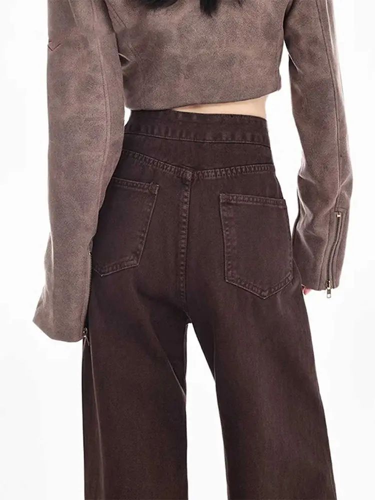 Belt-Free Brown Wide-Leg Jeans For Women In Spring And Autumn American Retro High-Waisted Slimming Straight-Leg Floor Trousers
Belt-Free Brown Wide-Leg Jeans For Women In Spring And Autumn American Retro High-Waisted Slimming Straight-Leg Floor Trousers