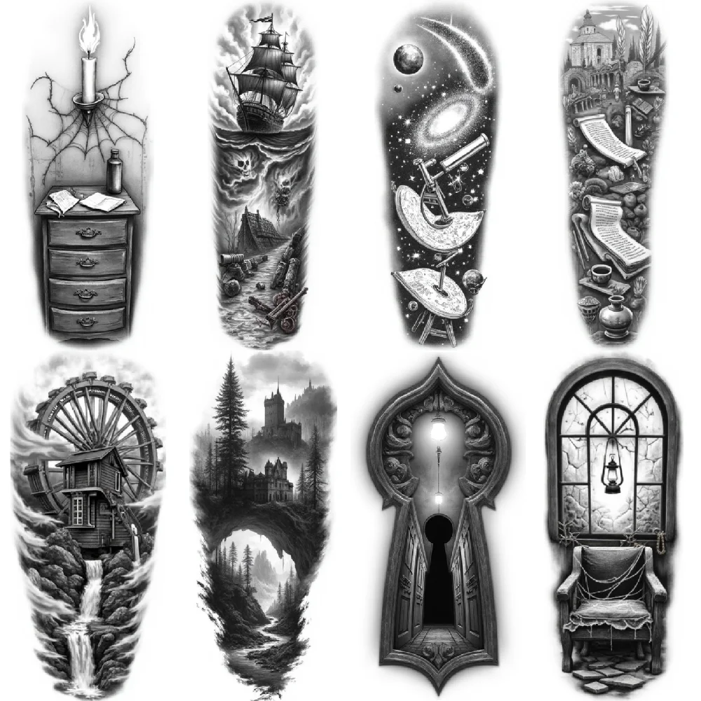3pcs Temporary Tattoo Realistic Temporary Tattoos Castle Landscape Keyhole Candle Haunted Ship For Women Thighs Men
3pcs Temporary Tattoo Realistic Temporary Tattoos Castle Landscape Keyhole Candle Haunted Ship For Women Thighs Men
