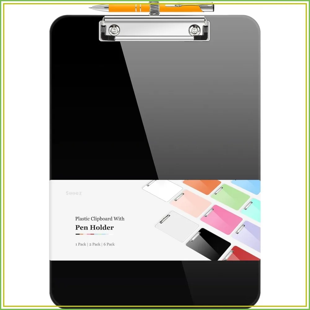 Plastic Clipboard with Pen Holder, Thick Clip Boards 8.5x11, Low Profile Clip, Hanging Clipboard for Office School Supplies
Plastic Clipboard with Pen Holder, Thick Clip Boards 8.5x11, Low Profile Clip, Hanging Clipboard for Office School Supplies