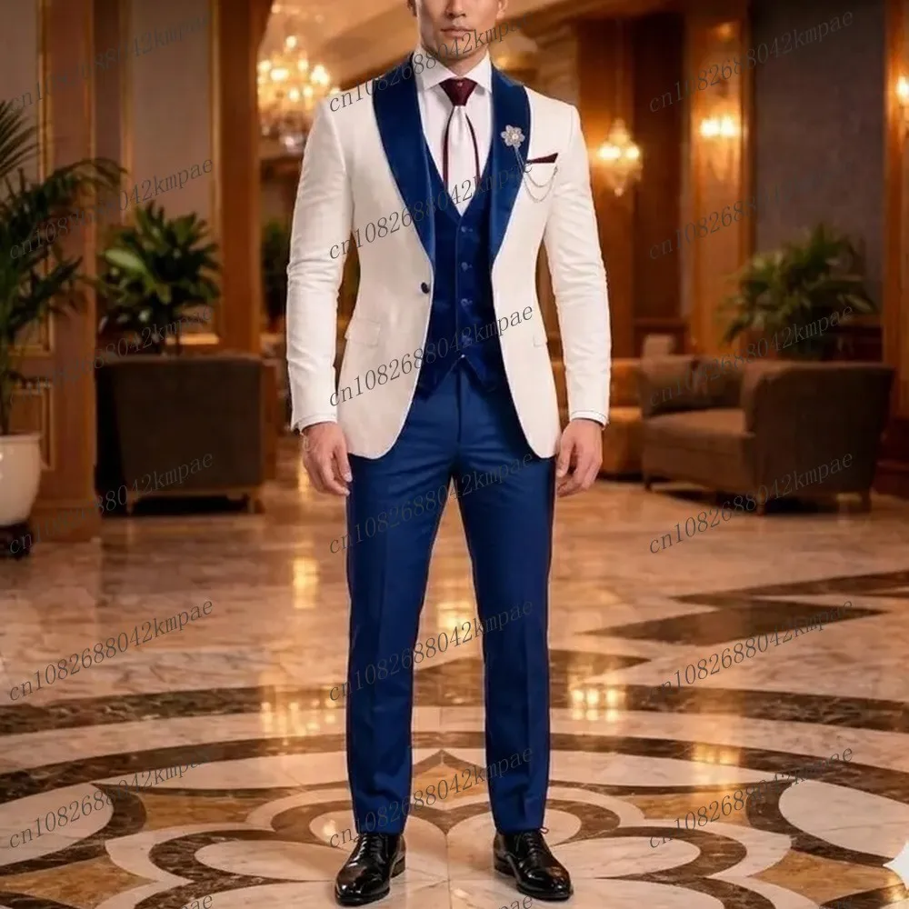 White And Blue Velvet Men Suit Formal Groom Groomsman Wedding Party Prom Business Male Tuxedos 3 Piece Set Blazer Vest Pants
White And Blue Velvet Men Suit Formal Groom Groomsman Wedding Party Prom Business Male Tuxedos 3 Piece Set Blazer Vest Pants
