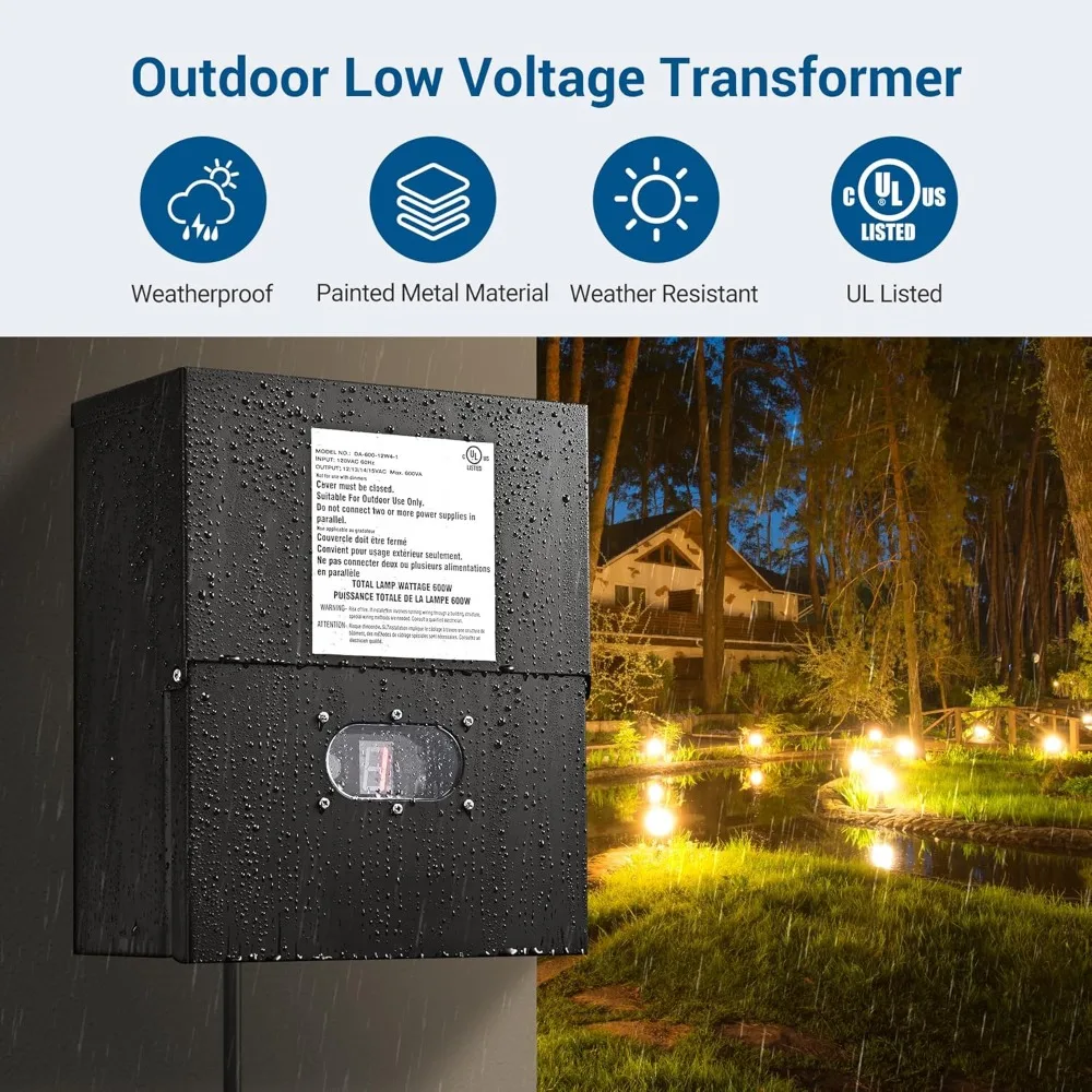 600W Low Voltage Landscape Transformer, Outdoor Weatherproof Transformer with Timer and Photocell Sensor
600W Low Voltage Landscape Transformer, Outdoor Weatherproof Transformer with Timer and Photocell Sensor
