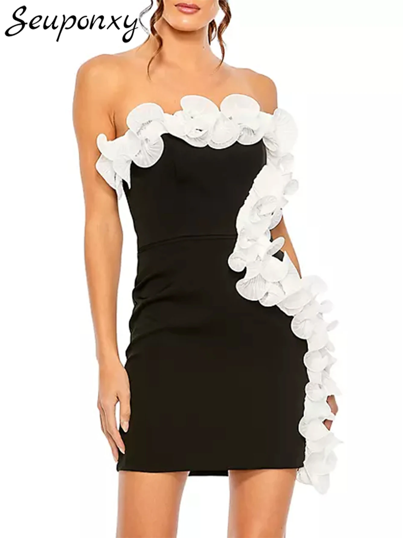 High Quality Women'S Fashion Black Bandage Mini Dress 2024 New Sexy Strapless Backless Ruffled Celebrity Party Dress Vestidos
High Quality Women'S Fashion Black Bandage Mini Dress 2024 New Sexy Strapless Backless Ruffled Celebrity Party Dress Vestidos