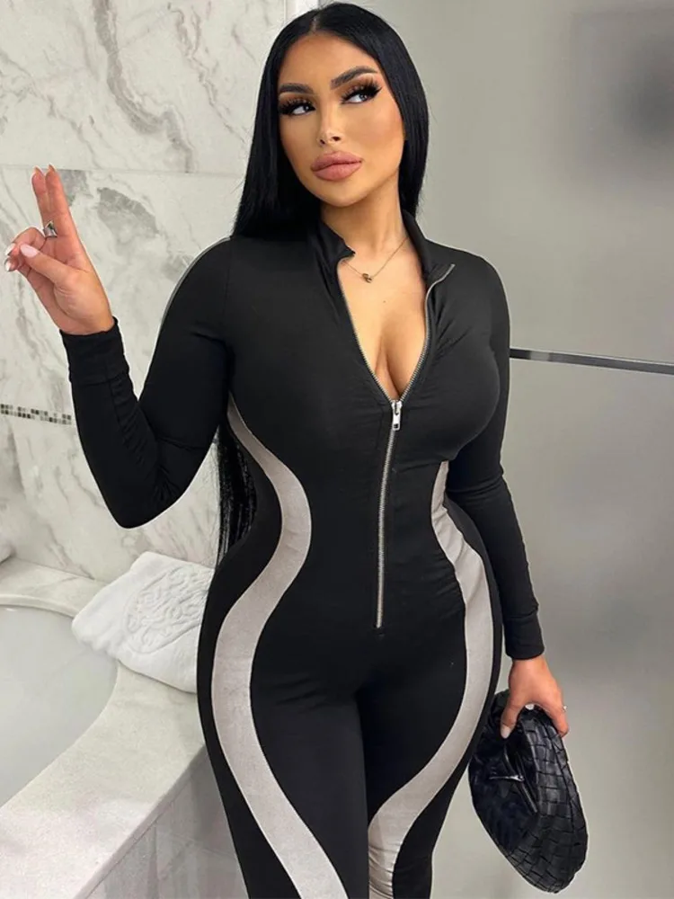 Mozision Black Patchwork Long Sleeve Sexy Jumpsuits Women Overalls Autumn Winter New Oneck Zipper Casual Sports Fitness Playsuit
Mozision Black Patchwork Long Sleeve Sexy Jumpsuits Women Overalls Autumn Winter New Oneck Zipper Casual Sports Fitness Playsuit