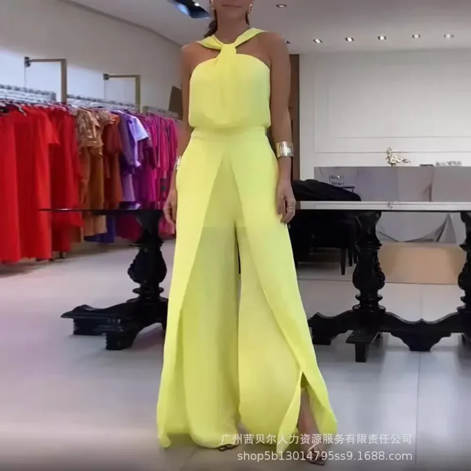 Side Slit Ruched Chiffon Halter Jumpsuit Women High Waist Jumpsuits Pants Overall Sleeveless Solid Color
Side Slit Ruched Chiffon Halter Jumpsuit Women High Waist Jumpsuits Pants Overall Sleeveless Solid Color