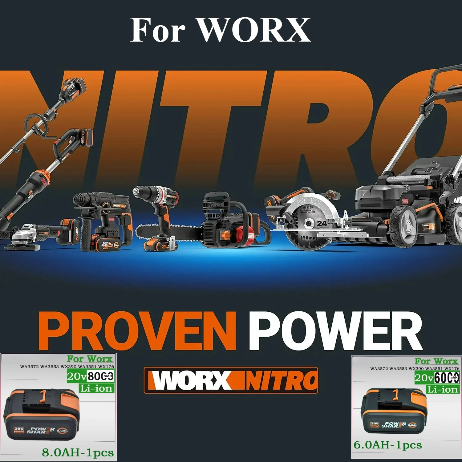 For Worx Original 20V 8.0Ah Lithium battery Rechargeable WA3553 WA3551 WA3553.1 WA3570 All WORX Electric and Garden Tools
For Worx Original 20V 8.0Ah Lithium battery Rechargeable WA3553 WA3551 WA3553.1 WA3570 All WORX Electric and Garden Tools