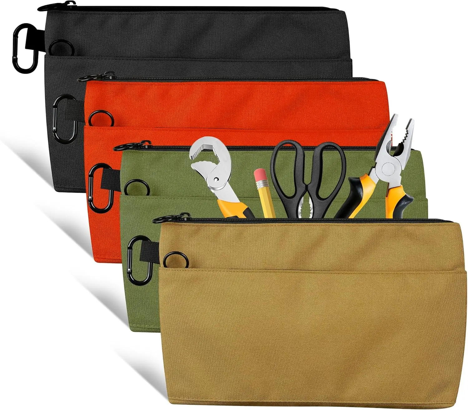 12 Inch Tool Pouches with Zipper, 4 Pack Portable Small Tool Organizer Bag with 2 Compartments & D-Ring Clip, Utility Small Tool Pouch for Electrician, Carpenter, Home Repair, DIY Tools(4 Pack)
12 Inch Tool Pouches with Zipper, 4 Pack Portable Small Tool Organizer Bag with 2 Compartments & D-Ring Clip, Utility Small Tool Pouch for Electrician, Carpenter, Home Repair, DIY Tools(4 Pack)
