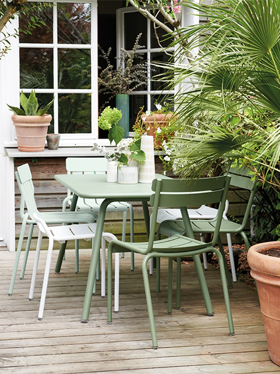 Outdoor dining table and chairs Aluminum alloy outdoor open-air coffee shop milk tea shop Simple and colorful villa furniture
Outdoor dining table and chairs Aluminum alloy outdoor open-air coffee shop milk tea shop Simple and colorful villa furniture