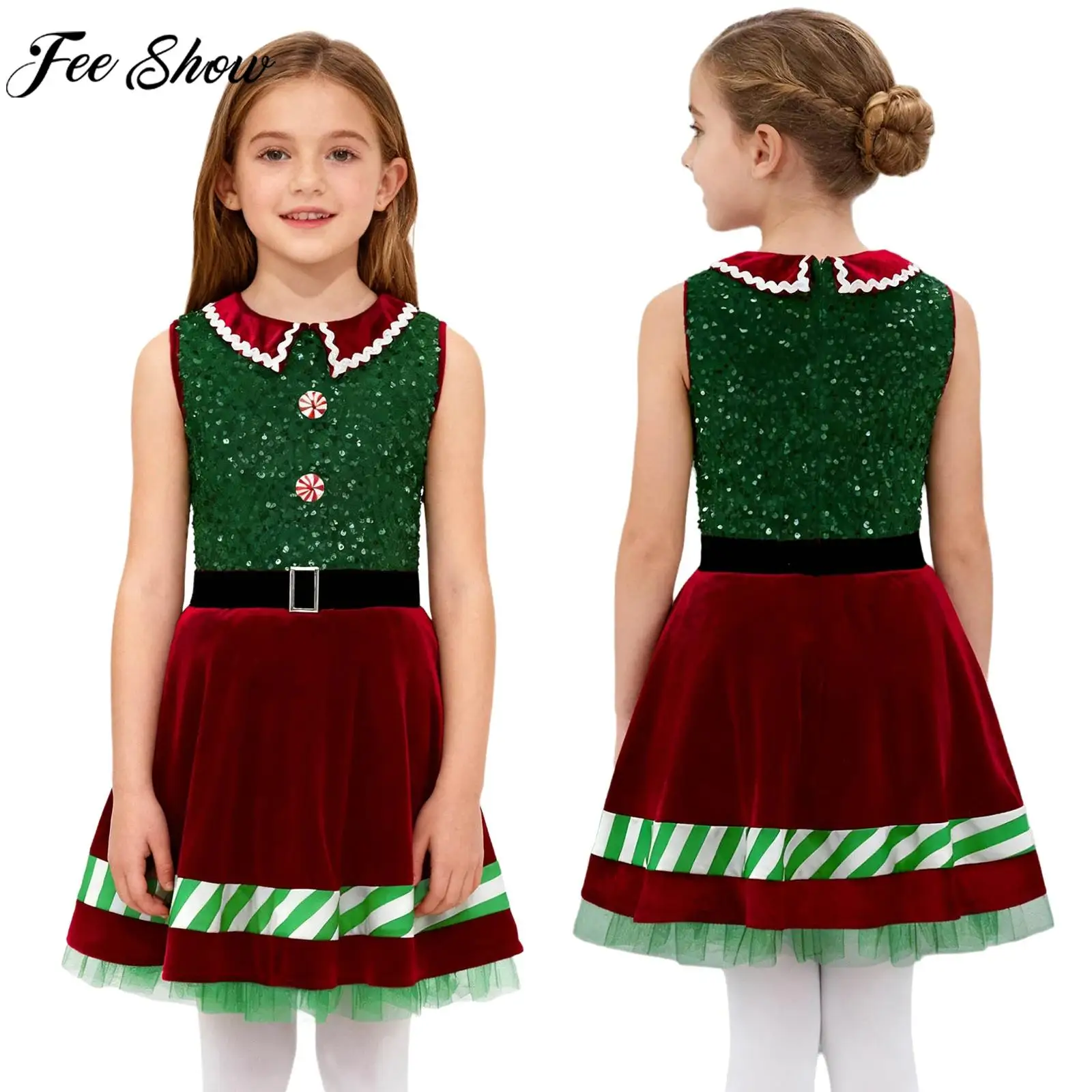 Girls Christmas Elf Costume Sleeveless shiny Sequins Zipper Mesh Tutu Dress Xmas theme Party Santa Helper Role Play Clothes
Girls Christmas Elf Costume Sleeveless shiny Sequins Zipper Mesh Tutu Dress Xmas theme Party Santa Helper Role Play Clothes