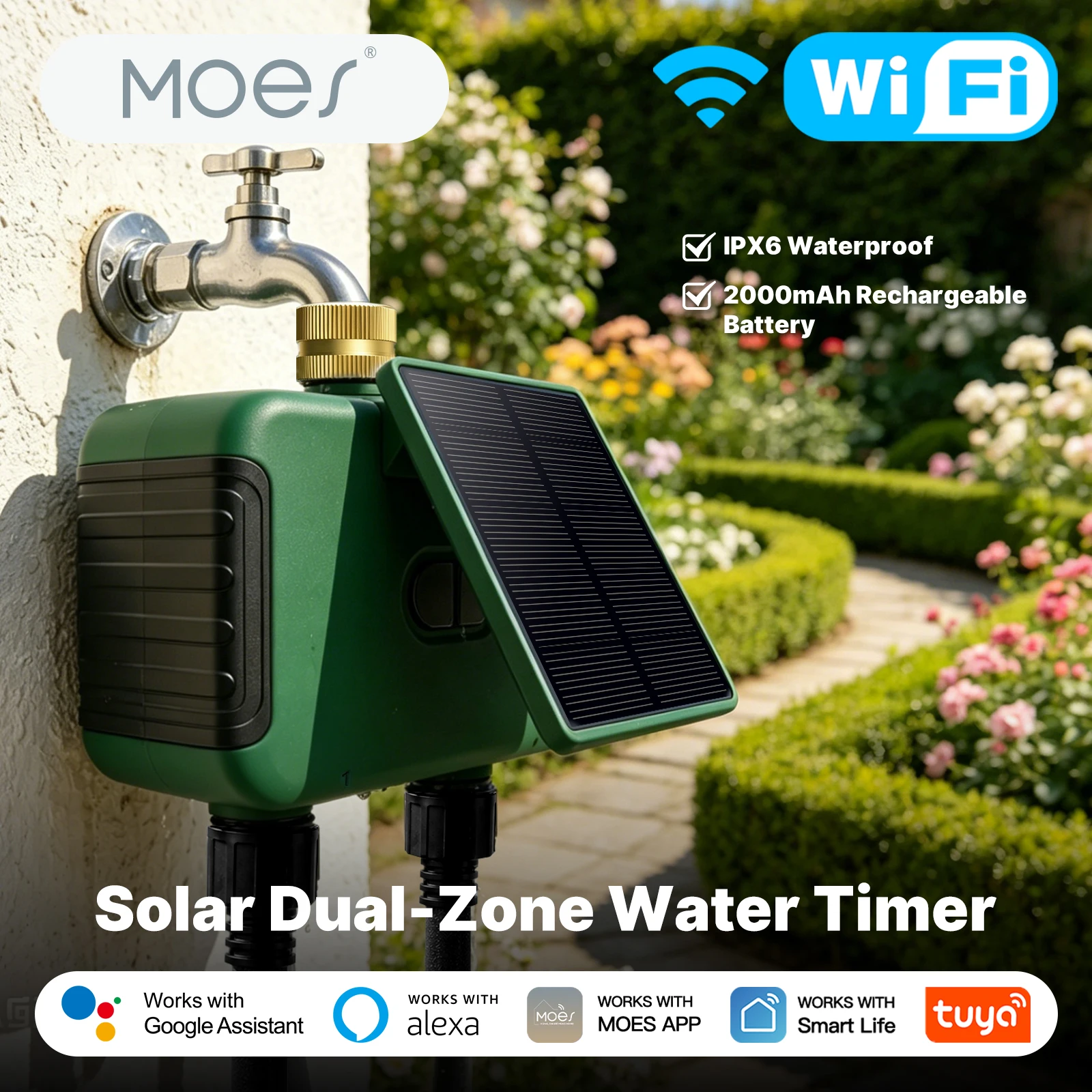 MOES Tuya WiFi Smart Solar Dual Zone Water Sprinkler Timer 2 Outlet Valve Controller APP Remote Voice Support Alexa Google Home
MOES Tuya WiFi Smart Solar Dual Zone Water Sprinkler Timer 2 Outlet Valve Controller APP Remote Voice Support Alexa Google Home