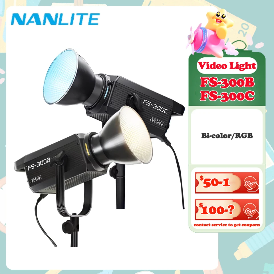 Nanlite FS-300C FS-300B Video Light 2700K to 7500K LED Monolight for Photography Fill Light CRI 95 TLCI 94 with App-Controlled
Nanlite FS-300C FS-300B Video Light 2700K to 7500K LED Monolight for Photography Fill Light CRI 95 TLCI 94 with App-Controlled