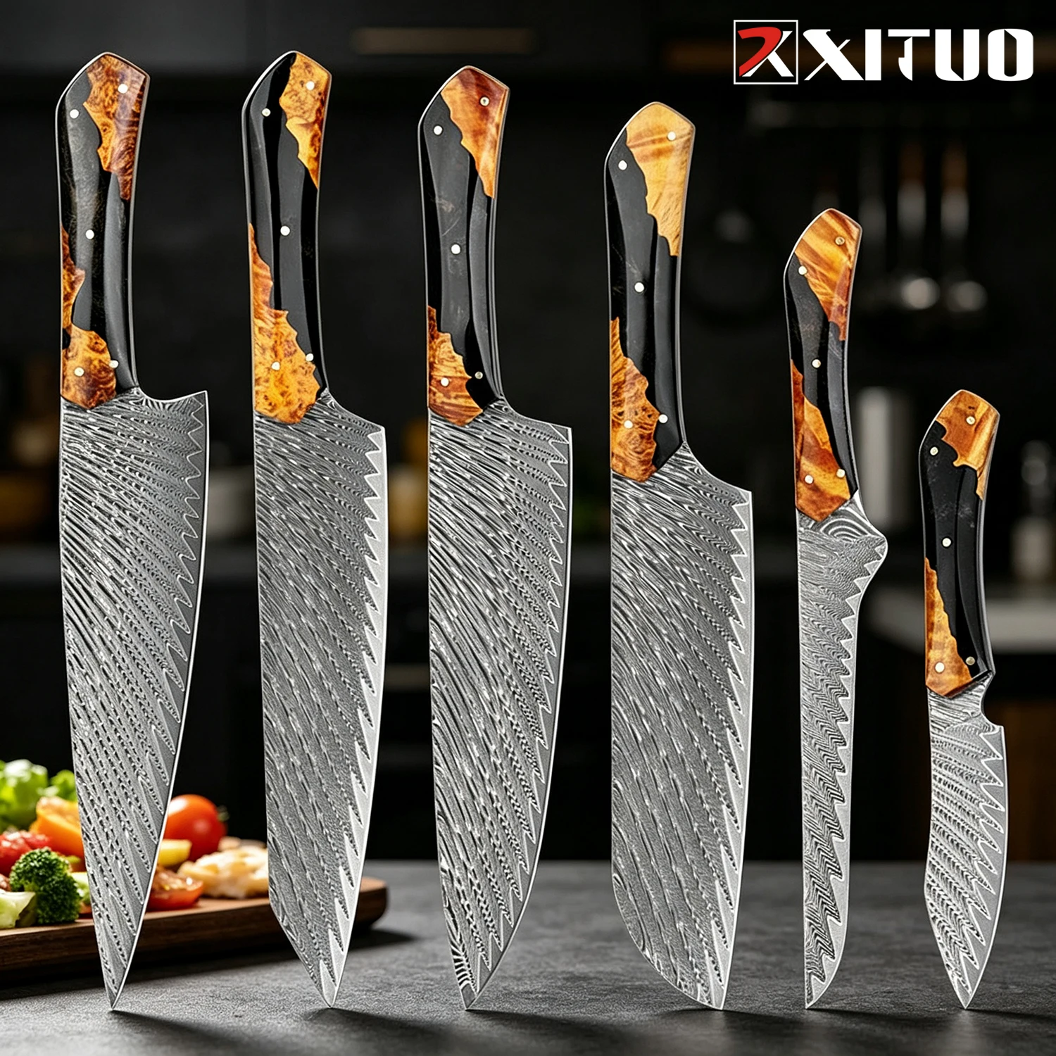 XITUO Professional 1-6 PCS Kitchen Knife Set,Ultra Sharp Damascus Super Steel Chef Knives Set Ergonomic Stabilised Wood Handle
XITUO Professional 1-6 PCS Kitchen Knife Set,Ultra Sharp Damascus Super Steel Chef Knives Set Ergonomic Stabilised Wood Handle