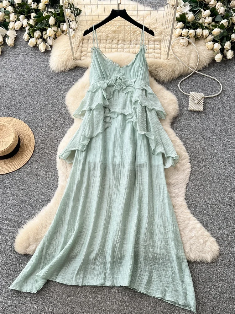 Summer Vacation Style High Waist V-Neck Pure Desire Women's Dress Korean Version A-Line Long Skirt with Lace Trim
Summer Vacation Style High Waist V-Neck Pure Desire Women's Dress Korean Version A-Line Long Skirt with Lace Trim