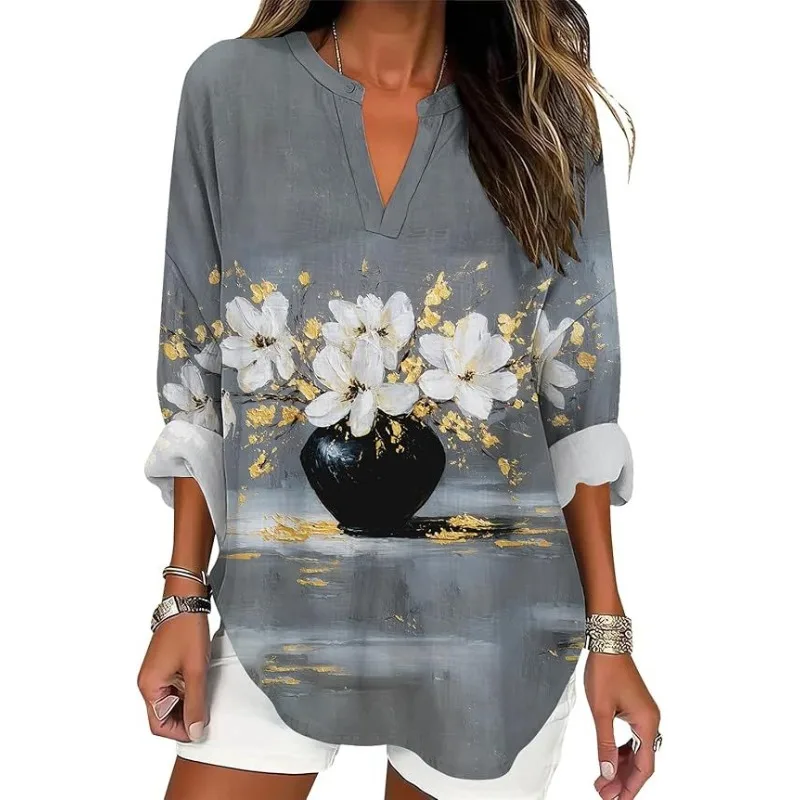 Summer Women's V-Neck Shirt Street Trend Casual Top Boho Style Linen Floral Pattern Comfort Shirt
Summer Women's V-Neck Shirt Street Trend Casual Top Boho Style Linen Floral Pattern Comfort Shirt