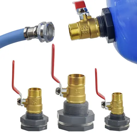 Rain Barrel Overflow Kit with 1/2" 3/4" 1" Brass Male Threaded Ball Valve - Quick Connect Hose Adapter for Aquariums Irrigation