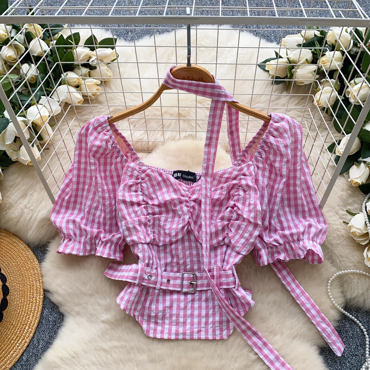 Chic Elegant Plaid square neck blouse Vintage Korean Fairy Top summer Women Clothing shirt
Chic Elegant Plaid square neck blouse Vintage Korean Fairy Top summer Women Clothing shirt