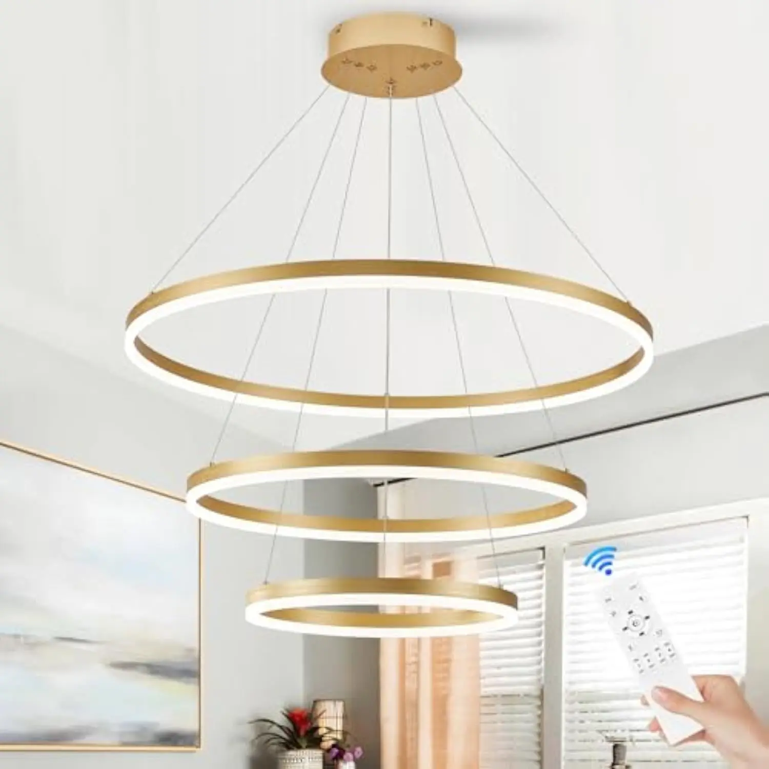 D31.5 Modern LED Chandelier Gold Dimmable 3 Ring Pendant Light for Dining Room, Kitchen Chandelier Circular with Remote Control
D31.5 Modern LED Chandelier Gold Dimmable 3 Ring Pendant Light for Dining Room, Kitchen Chandelier Circular with Remote Control