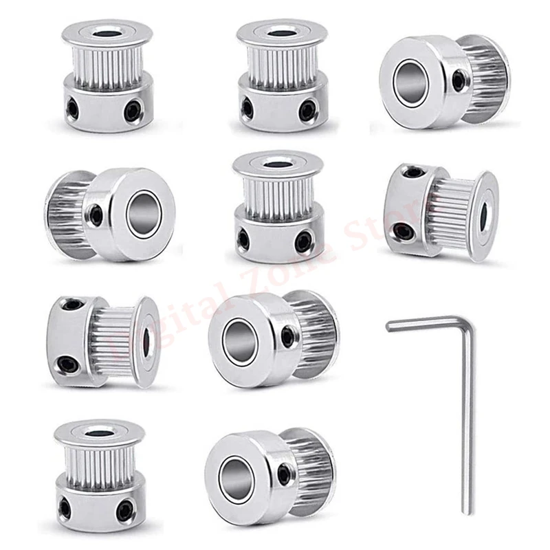 GT2 Pulley 20 Teeth 5mm bore 6mm Width 20T Timing Belt Pulley Wheel Aluminum with Allen Wrench for 3D Printer (Pack of 10Pcs)
GT2 Pulley 20 Teeth 5mm bore 6mm Width 20T Timing Belt Pulley Wheel Aluminum with Allen Wrench for 3D Printer (Pack of 10Pcs)