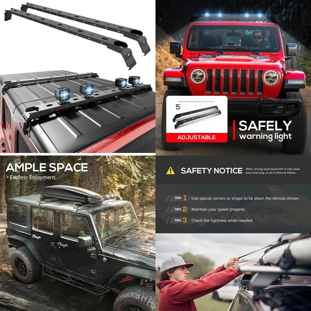 Universal 300lbs Roof Rack with LED Lights for 2007-2025 Jeep Wrangler JK/JL/JLU & Gladiator JT, 84-01 Cherokee XJ Hardtop Cross
Universal 300lbs Roof Rack with LED Lights for 2007-2025 Jeep Wrangler JK/JL/JLU & Gladiator JT, 84-01 Cherokee XJ Hardtop Cross