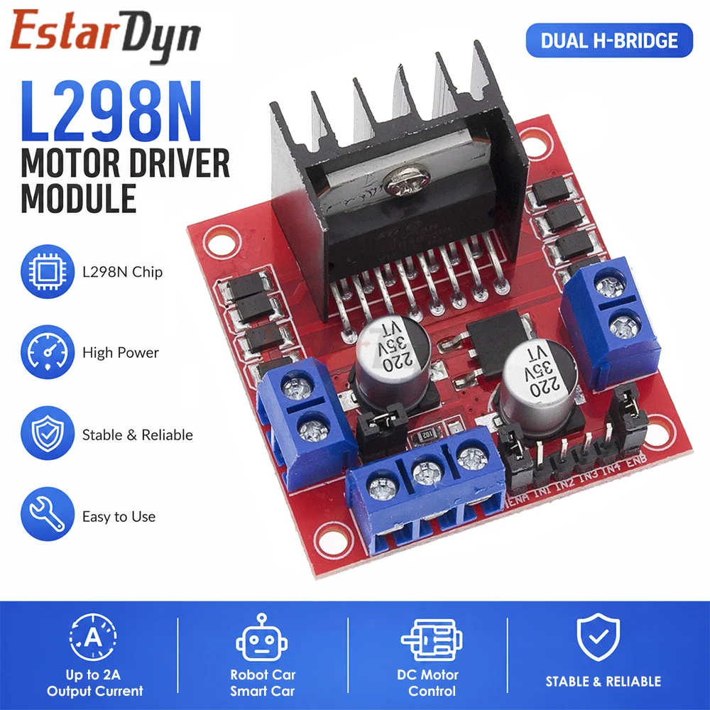 Estardyn L298N Motor Driver Module 5V-35V 2A Dual H-Bridge DC Stepper PWM Controller 25W Board
Estardyn L298N Motor Driver Module 5V-35V 2A Dual H-Bridge DC Stepper PWM Controller 25W Board