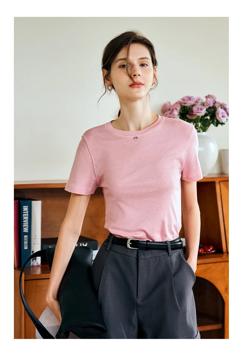 OLrain Sweet Style Pink T-shirt 2025 New Lyocell Comfort Solid Color Crewneck Short Sleeve Cute Bow Knitted Tees Top O24XT92259
OLrain Sweet Style Pink T-shirt 2025 New Lyocell Comfort Solid Color Crewneck Short Sleeve Cute Bow Knitted Tees Top O24XT92259