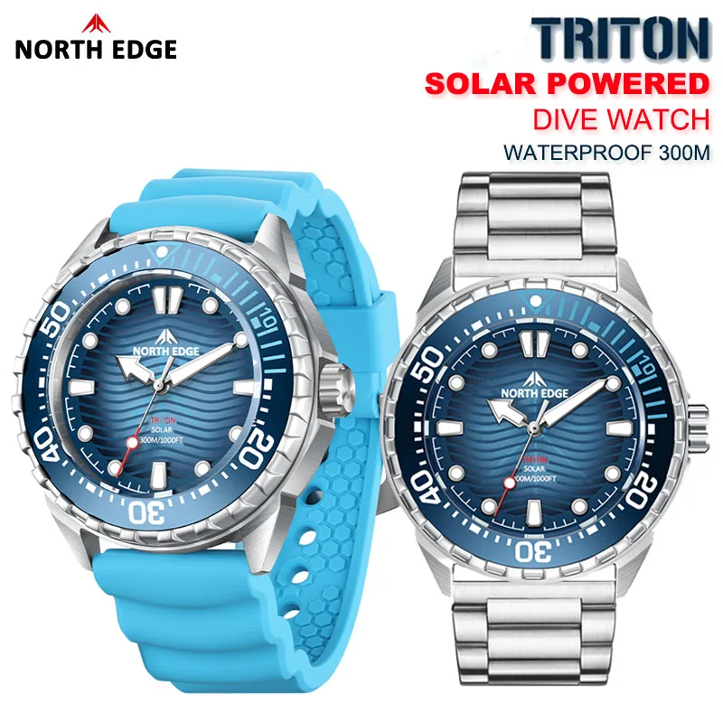 NORTH EDGE Роскошные часы для дайвинга TRITON на солнечной энергии, мужские роскошные кварцевые часы для мужчин, корпус из нержавеющей стали 316L, водонепроницаемый, 30 АТМ 
NORTH EDGE Роскошные часы для дайвинга TRITON на солнечной энергии, мужские роскошные кварцевые часы для мужчин, корпус из нержавеющей стали 316L, водонепроницаемый, 30 АТМ