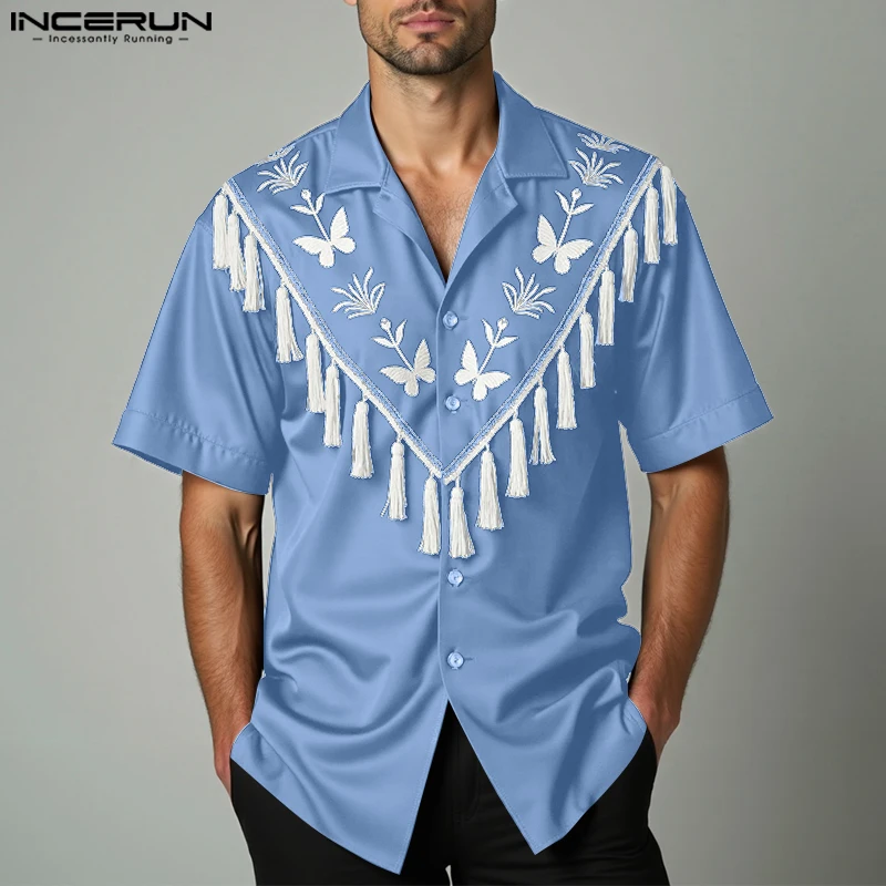 Men Shirt Tassel Patchwork Lapel Short Sleeve Embroidery Men Clothing Streetwear Summer Fashion Casual Shirts Camisas INCERUN
Men Shirt Tassel Patchwork Lapel Short Sleeve Embroidery Men Clothing Streetwear Summer Fashion Casual Shirts Camisas INCERUN