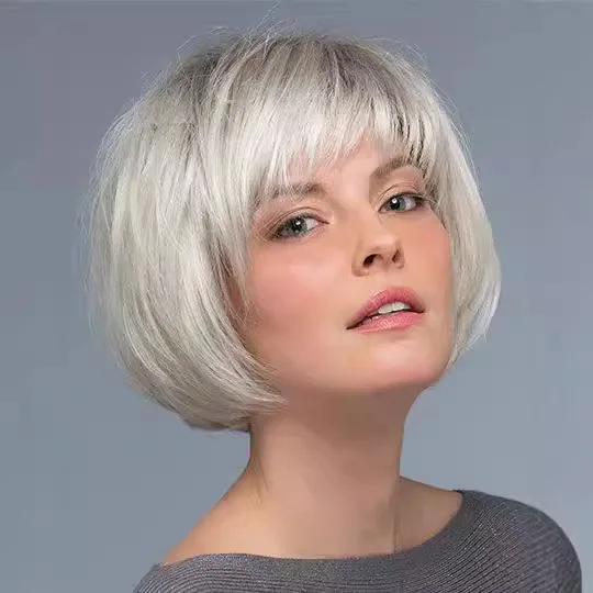 European and American Women's Short Straight Hair with Bangs Bob Cut Gradient Light Golden Synthetic Wig
European and American Women's Short Straight Hair with Bangs Bob Cut Gradient Light Golden Synthetic Wig