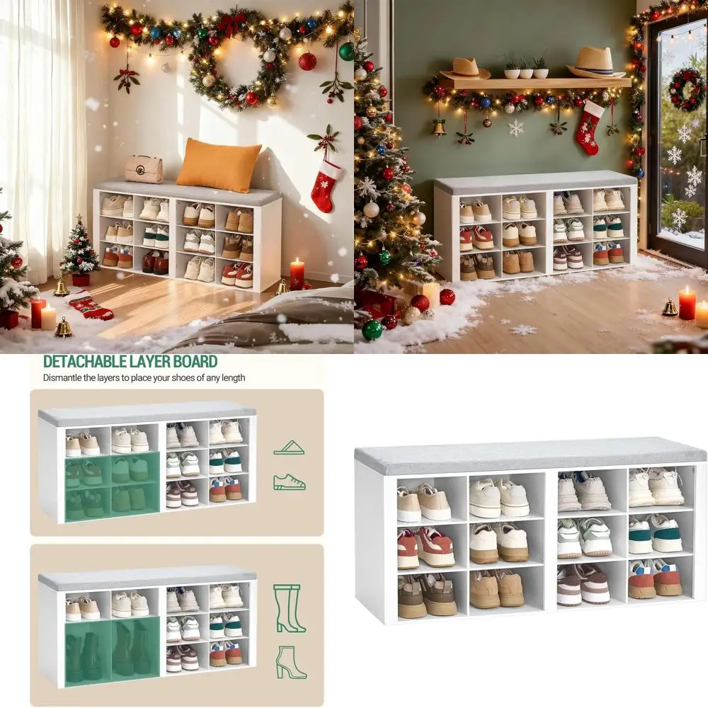 Банкетка для прихожей с подушкой и 12 регулируемыми полками, белый органайзер для обуви для гостиной, спальни и прихожей
Банкетка для прихожей с подушкой и 12 регулируемыми полками, белый органайзер для обуви для гостиной, спальни и прихожей