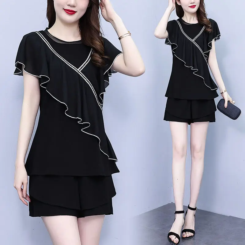 plus Size Women's Lace Trimed Chiffon Splice round Ne Slimming Top Trendy Large Code Faion Small irt Hidden Meat
plus Size Women's Lace Trimed Chiffon Splice round Ne Slimming Top Trendy Large Code Faion Small irt Hidden Meat