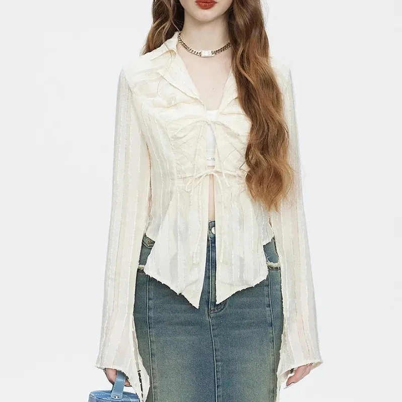 Fashion Streetwear Women Shirts American Style Casual Sexy Lace Up Long Sleeve Tops Female Stripes All Match Blouse ZT703
Fashion Streetwear Women Shirts American Style Casual Sexy Lace Up Long Sleeve Tops Female Stripes All Match Blouse ZT703
