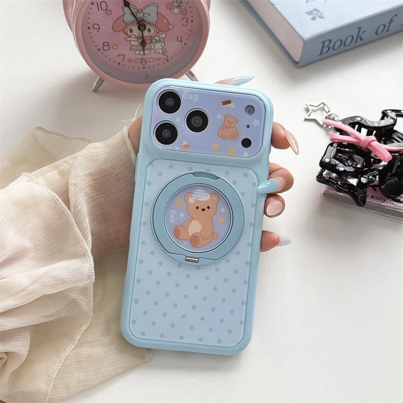 Korean Ins Bear Polka Dot 360° Case For iPhone 15 16 17 Pro Max Cute Rotatable Stand Shockproof Cover For Girls
Korean Ins Bear Polka Dot 360° Case For iPhone 15 16 17 Pro Max Cute Rotatable Stand Shockproof Cover For Girls