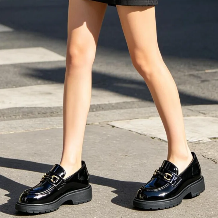 Stylish Platform Patent Leather Loafers - Classic Black With Metal Buckle Decorative Comfortable Casual Shoes OKIMOZ
Stylish Platform Patent Leather Loafers - Classic Black With Metal Buckle Decorative Comfortable Casual Shoes OKIMOZ