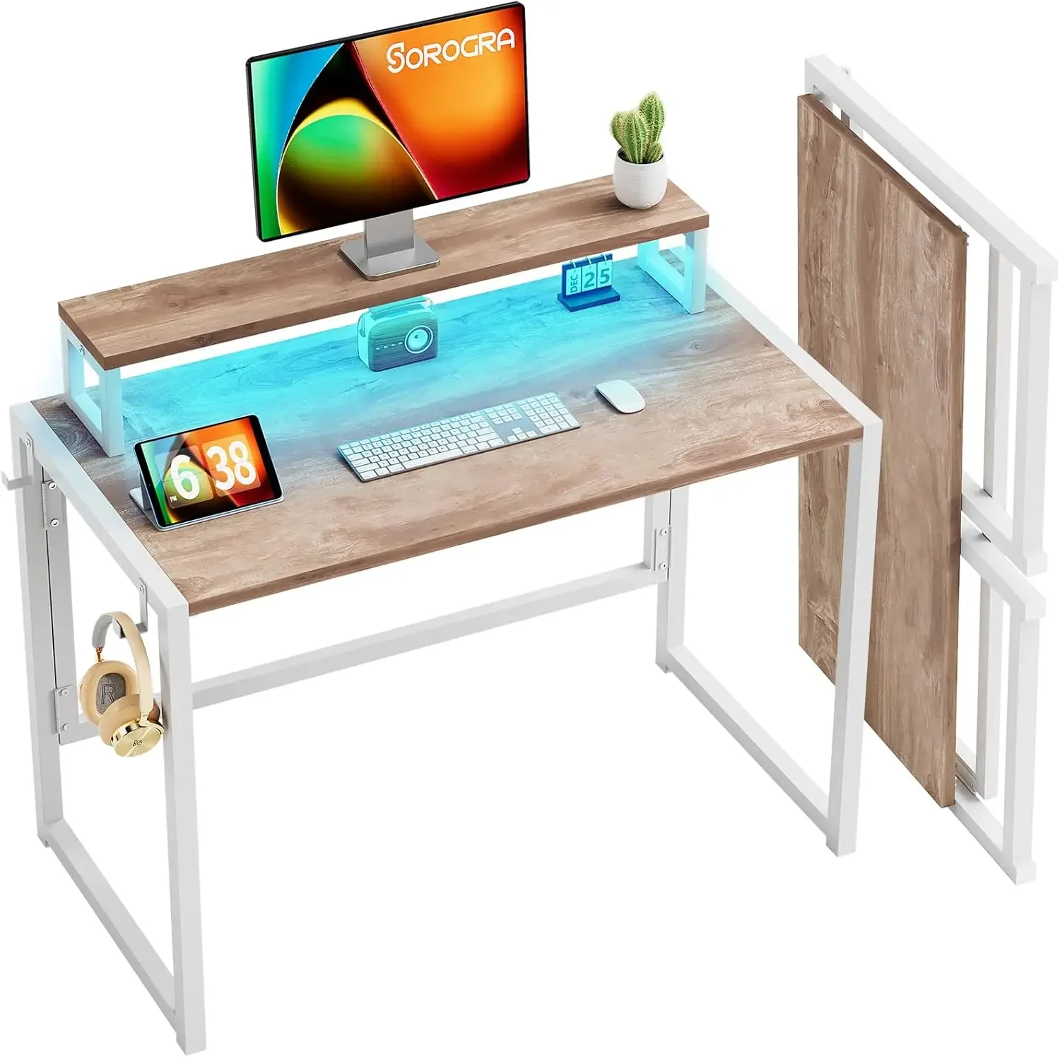 Desk 39.4 Inch, Foldable Computer Desks with LED Lights and Monitor Stand, Work Portable Table for Bedroom Home Office, Vintage
Desk 39.4 Inch, Foldable Computer Desks with LED Lights and Monitor Stand, Work Portable Table for Bedroom Home Office, Vintage