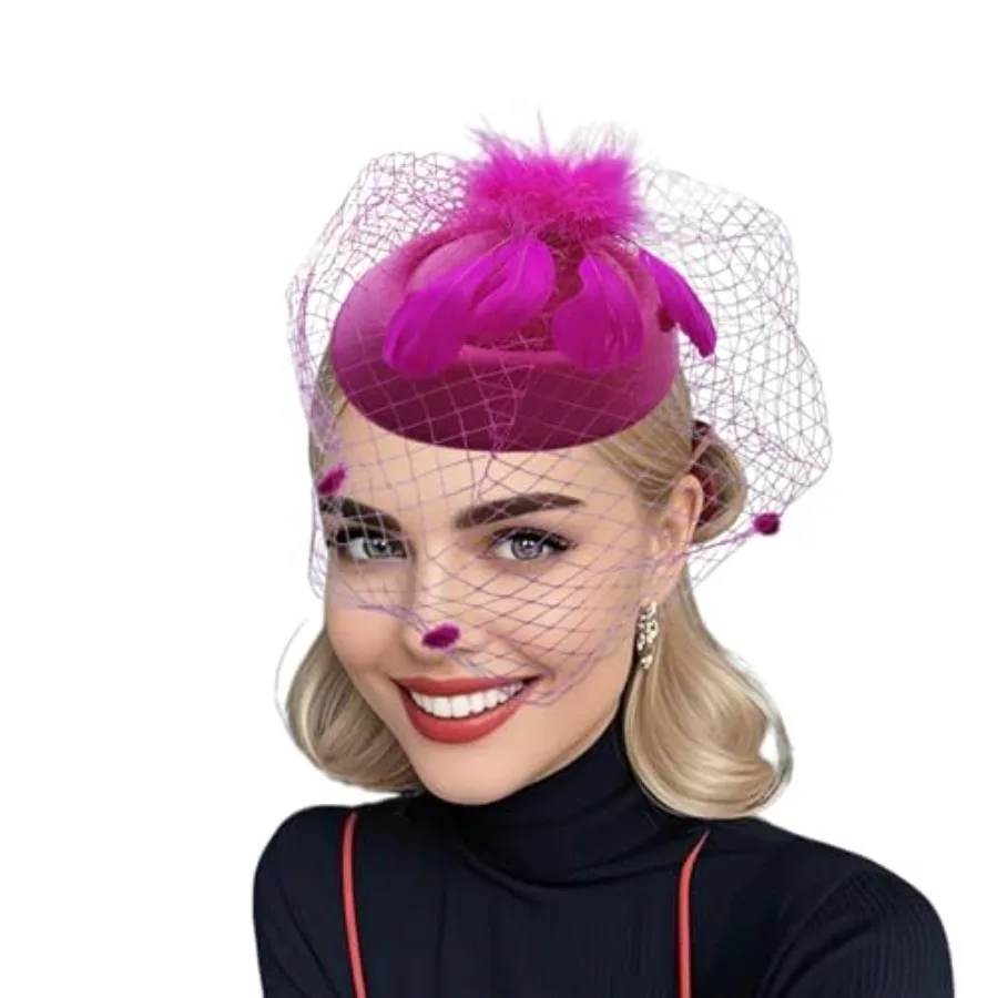 Fascinator Hats for Women Tea Party Veil Feather Fancy Pillbox Hat 20s 50s
Fascinator Hats for Women Tea Party Veil Feather Fancy Pillbox Hat 20s 50s