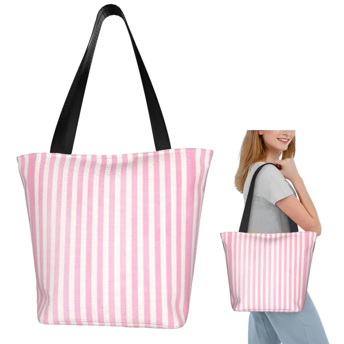 Pale Pink White Stripes Shopping Tote Bag Canvas Large Capacity Shoulder Bags Shopper Grocery Handbag for Women
Pale Pink White Stripes Shopping Tote Bag Canvas Large Capacity Shoulder Bags Shopper Grocery Handbag for Women