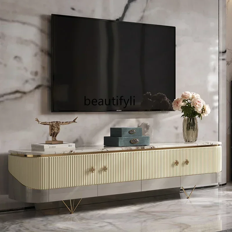 Light luxury TV cabinet, living room designer custom model room furniture, modern fashion Italian high-end marble floor cabinet 
Light luxury TV cabinet, living room designer custom model room furniture, modern fashion Italian high-end marble floor cabinet