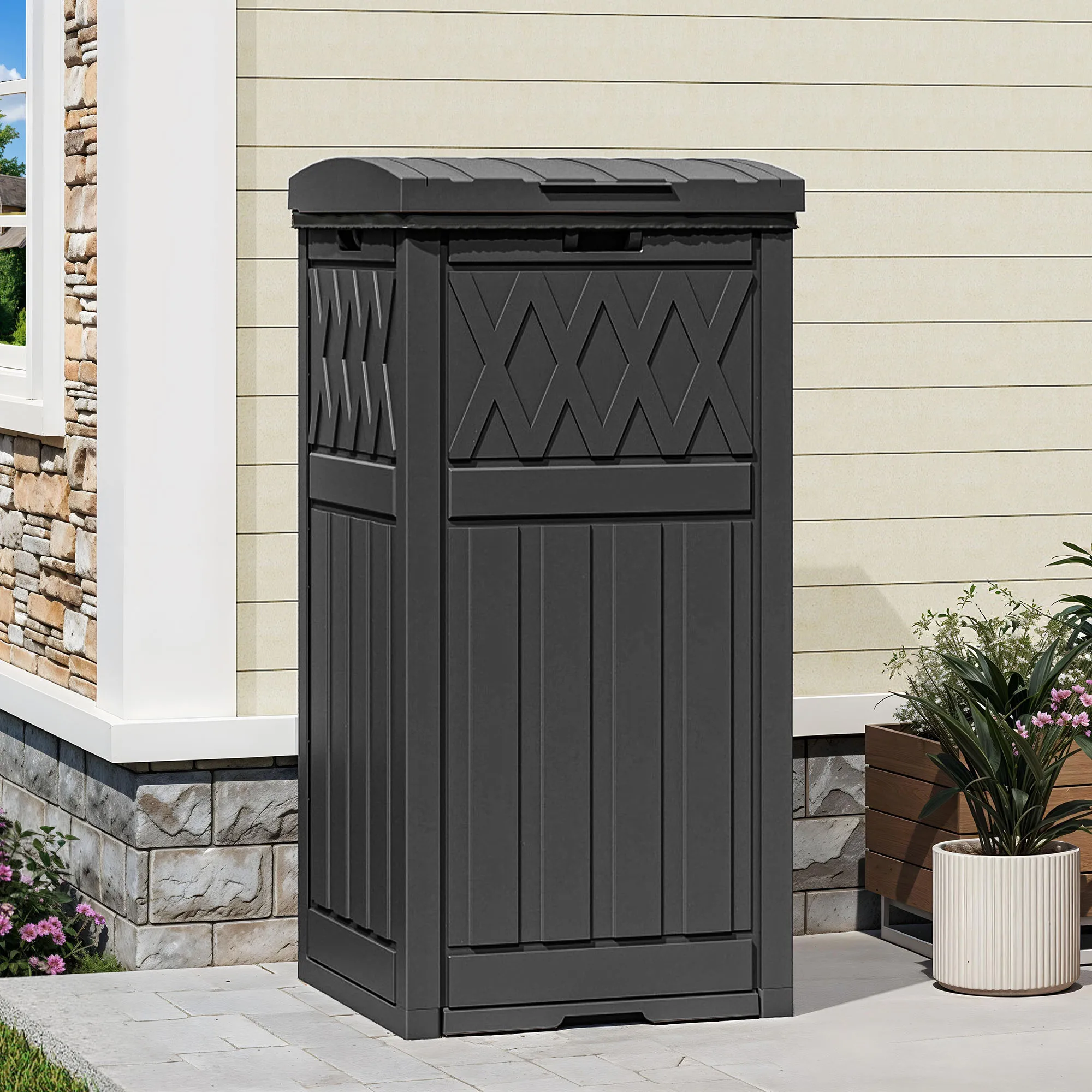 32 Gallon Large Outdoor Trash Bin, Waterproof Garbage Can with Lid and Drip Tray for Porch, Backyard, Patio, Black
32 Gallon Large Outdoor Trash Bin, Waterproof Garbage Can with Lid and Drip Tray for Porch, Backyard, Patio, Black