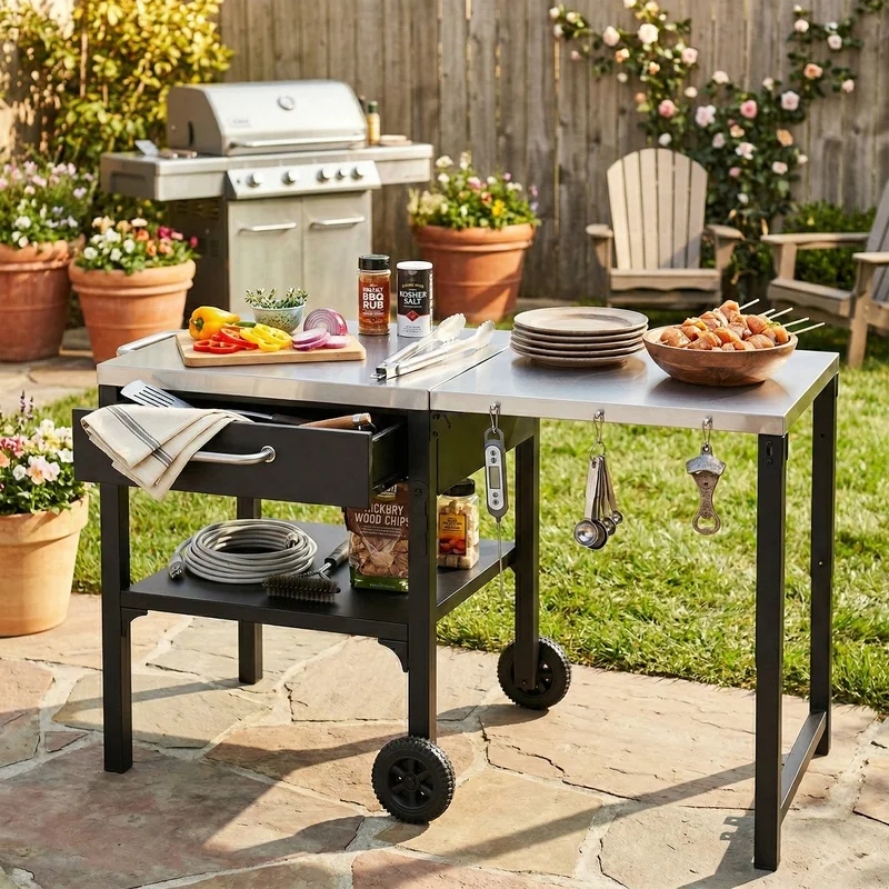 Foldable Outdoor Kitchen Cart with Grill, Storage, Portable BBQ Prep Station for Patio, Black
Foldable Outdoor Kitchen Cart with Grill, Storage, Portable BBQ Prep Station for Patio, Black