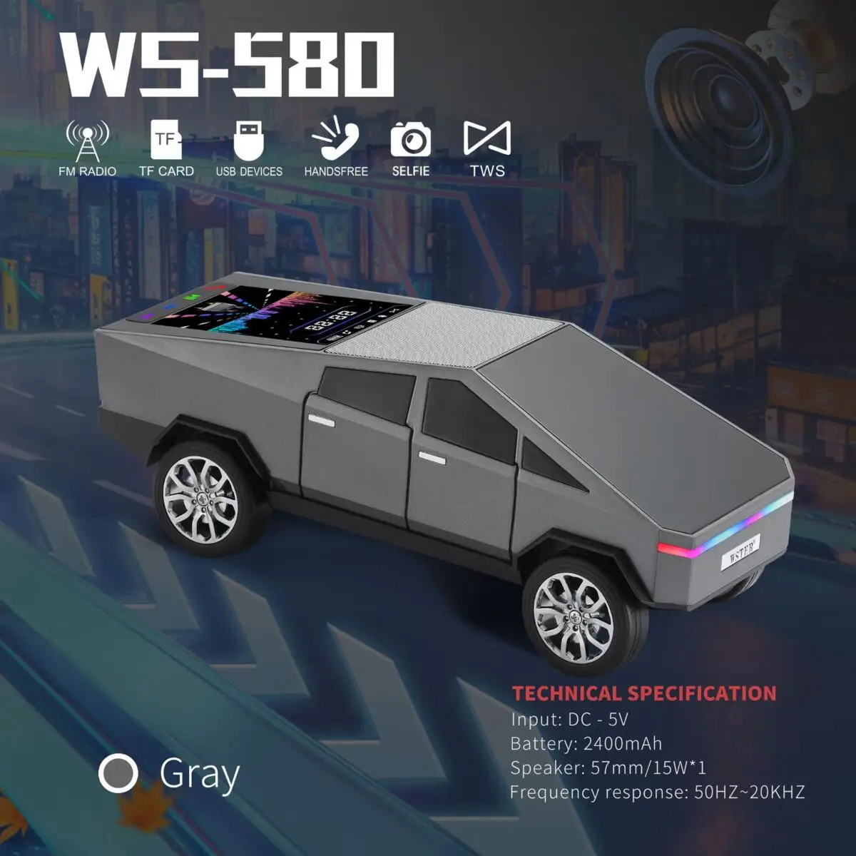 Cyber Truck Car-Shaped Speaker Bluetooth Wireless & Wired TF Card FM Radio Dynamic Color Screen New for Music Decoration Gift
Cyber Truck Car-Shaped Speaker Bluetooth Wireless & Wired TF Card FM Radio Dynamic Color Screen New for Music Decoration Gift