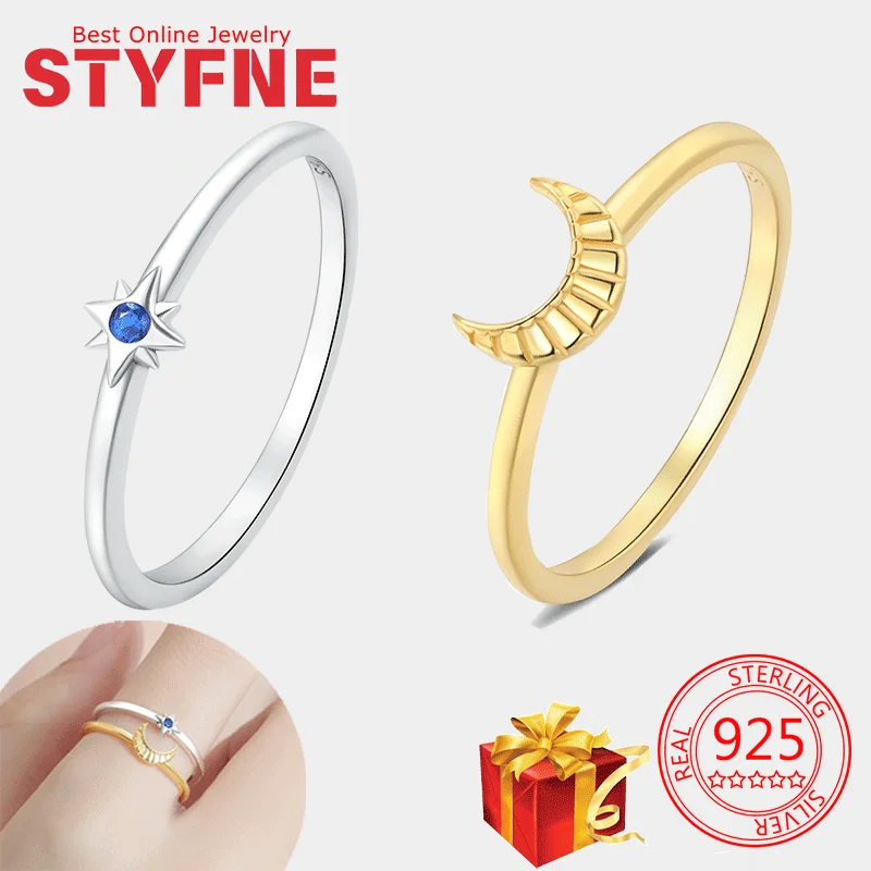 925 Sterling Silver Woman Rings Star Moon Gold Silver Color Ring Wedding Jewelry Gift With Gift Bag
925 Sterling Silver Woman Rings Star Moon Gold Silver Color Ring Wedding Jewelry Gift With Gift Bag